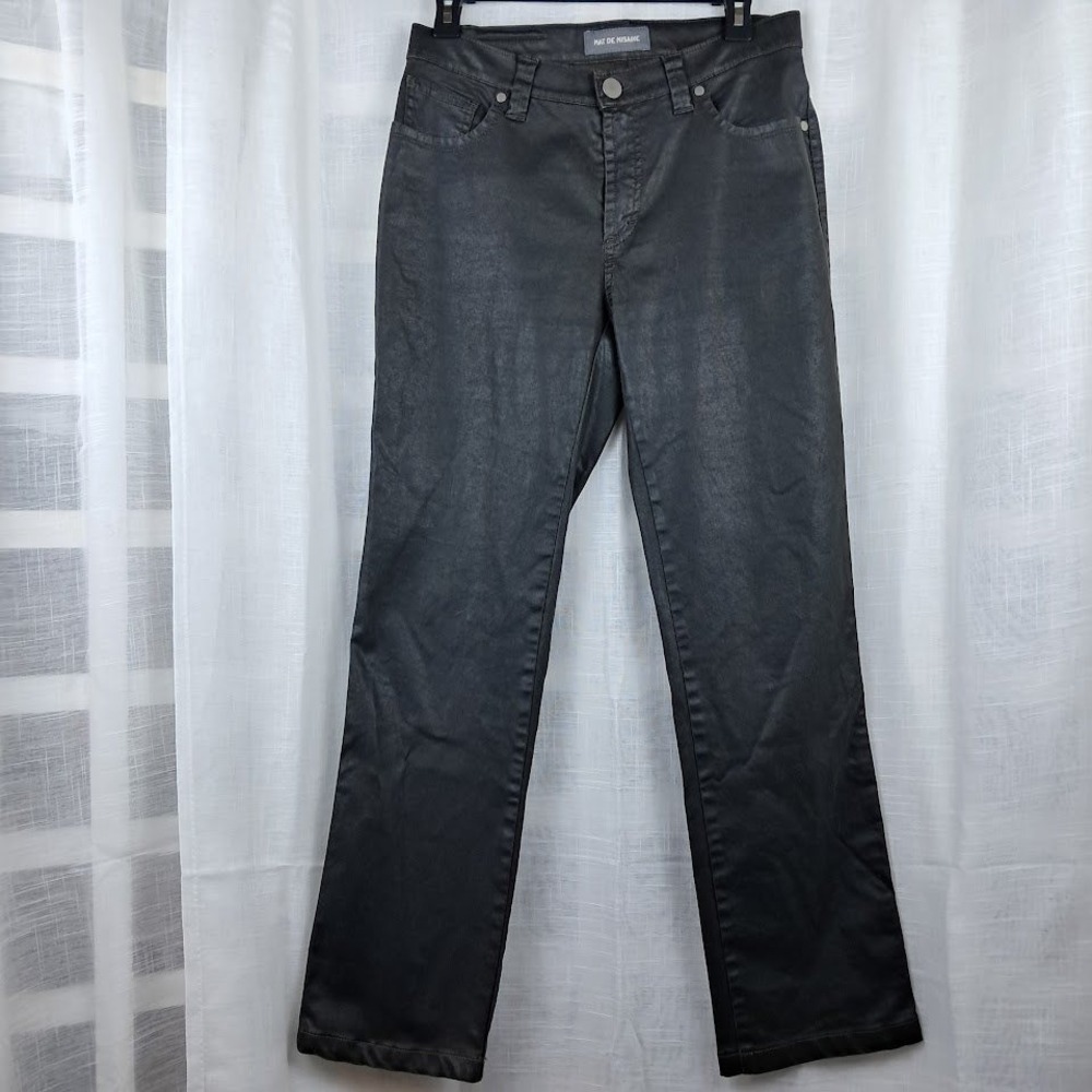 Mat De Misaine France Womens 8 Straight Leg Jeans Black Resin-Coated Finish Moto